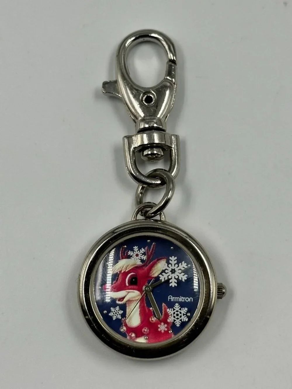 Rudolph the Red-Nosed Reindeer Keyring Watch Silver Tone Holiday New Battery